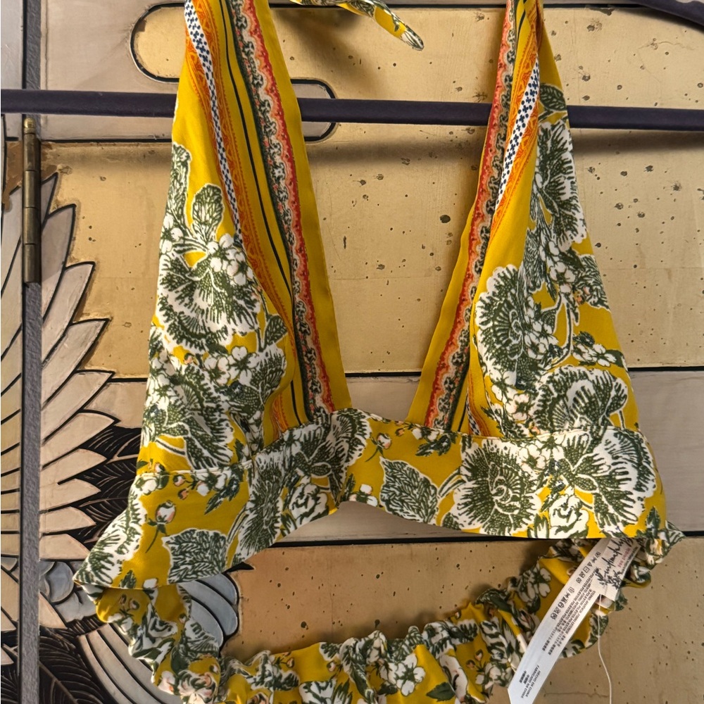 Free People Orange and Green Halter Crop Top - Picture 2 of 5